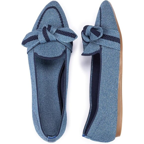 Women blue Dressy Shoes Washable Elegant Pointed-Toe lace-up Bow Shoes - Picture 4 of 7